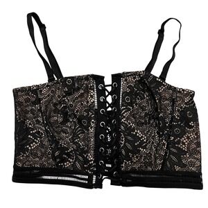 Victoria's Secret Black Mesh Lace Very Sexy Boudoir Bustier Corset Top Size L